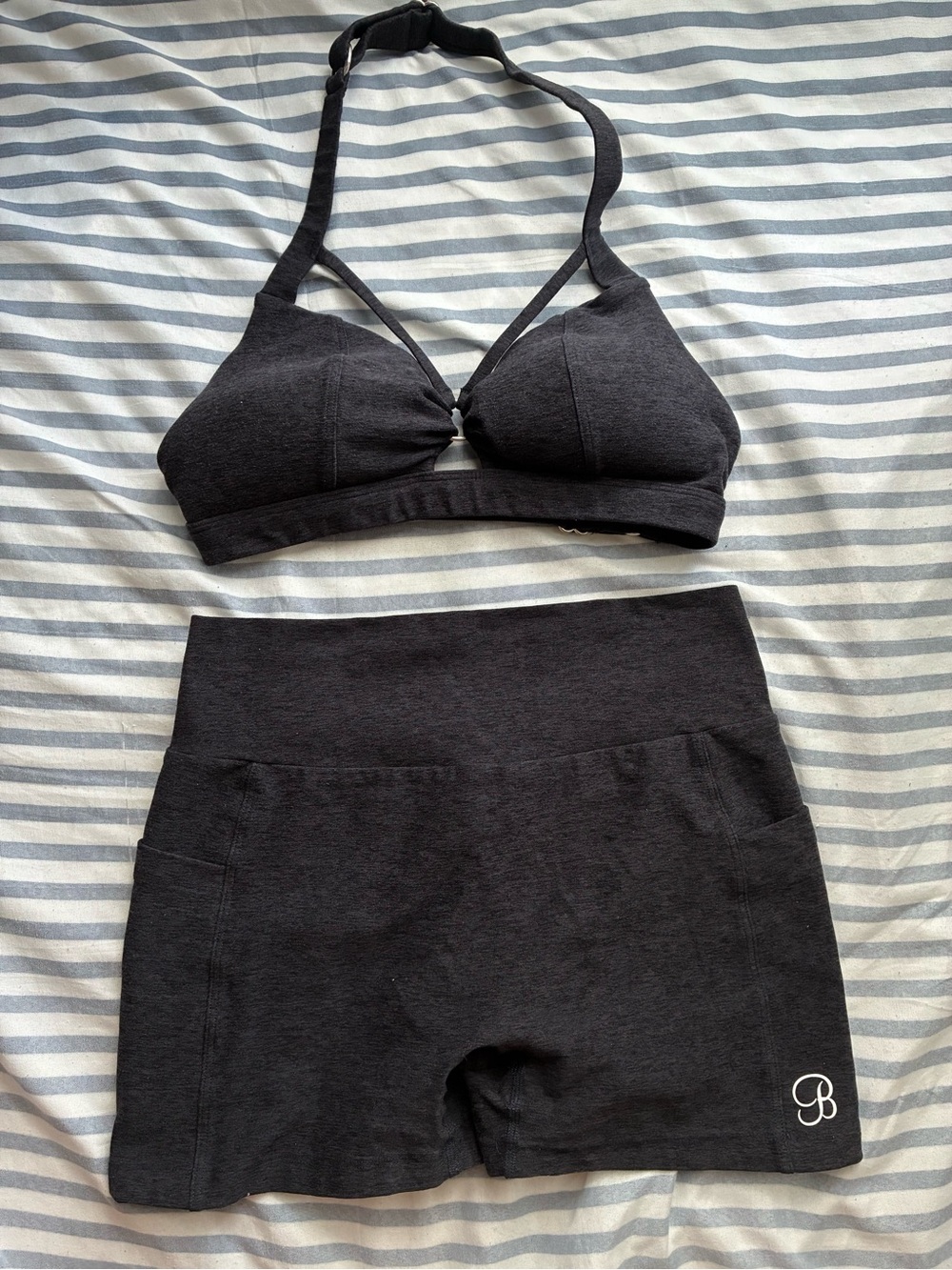 Bombshell Sportswear Black Halter Bralette and High-Waist Shorts Set